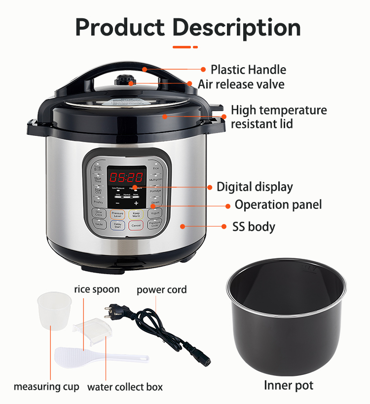 Cookware Factory Direct Kitchen Appliances Electric Programmable Pressure Cooker Digital Control 5L6L Capacity Stainless Steel