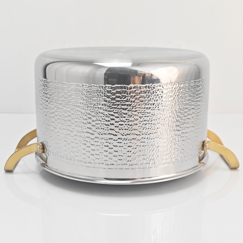 3 Ply Golden Soup Pot 304 Hammered Stockpot Stainless Steels Cookware Stock Soup Pot for Kitchen Cooking Non-Toxic Safe