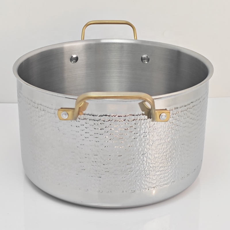 3 Ply Golden Soup Pot 304 Hammered Stockpot Stainless Steels Cookware Stock Soup Pot for Kitchen Cooking Non-Toxic Safe