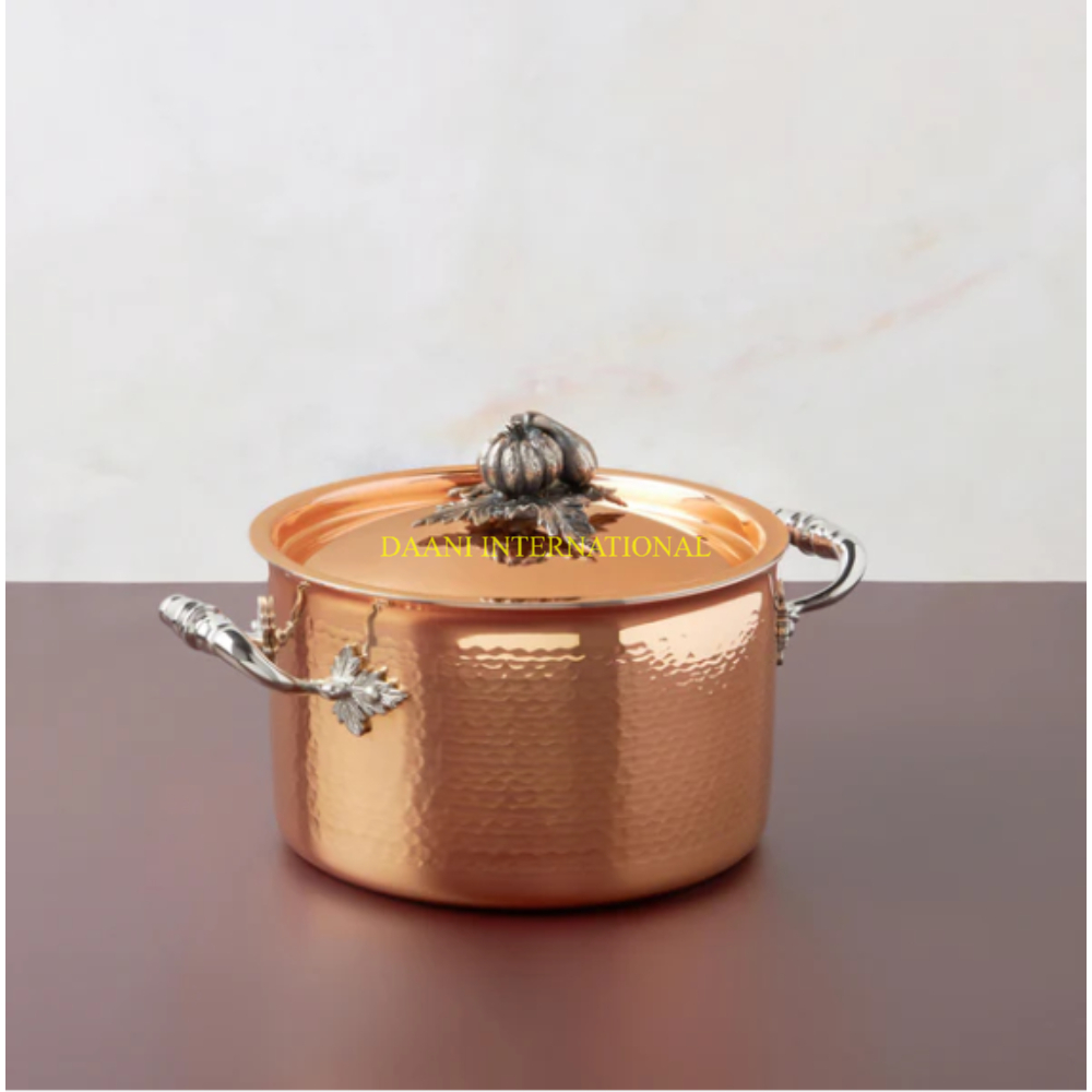 Hammered Copper Saucepan with Stainless Steel Handle and Decorative Lid Knob Premium Cookware for Home and Professional Chefs