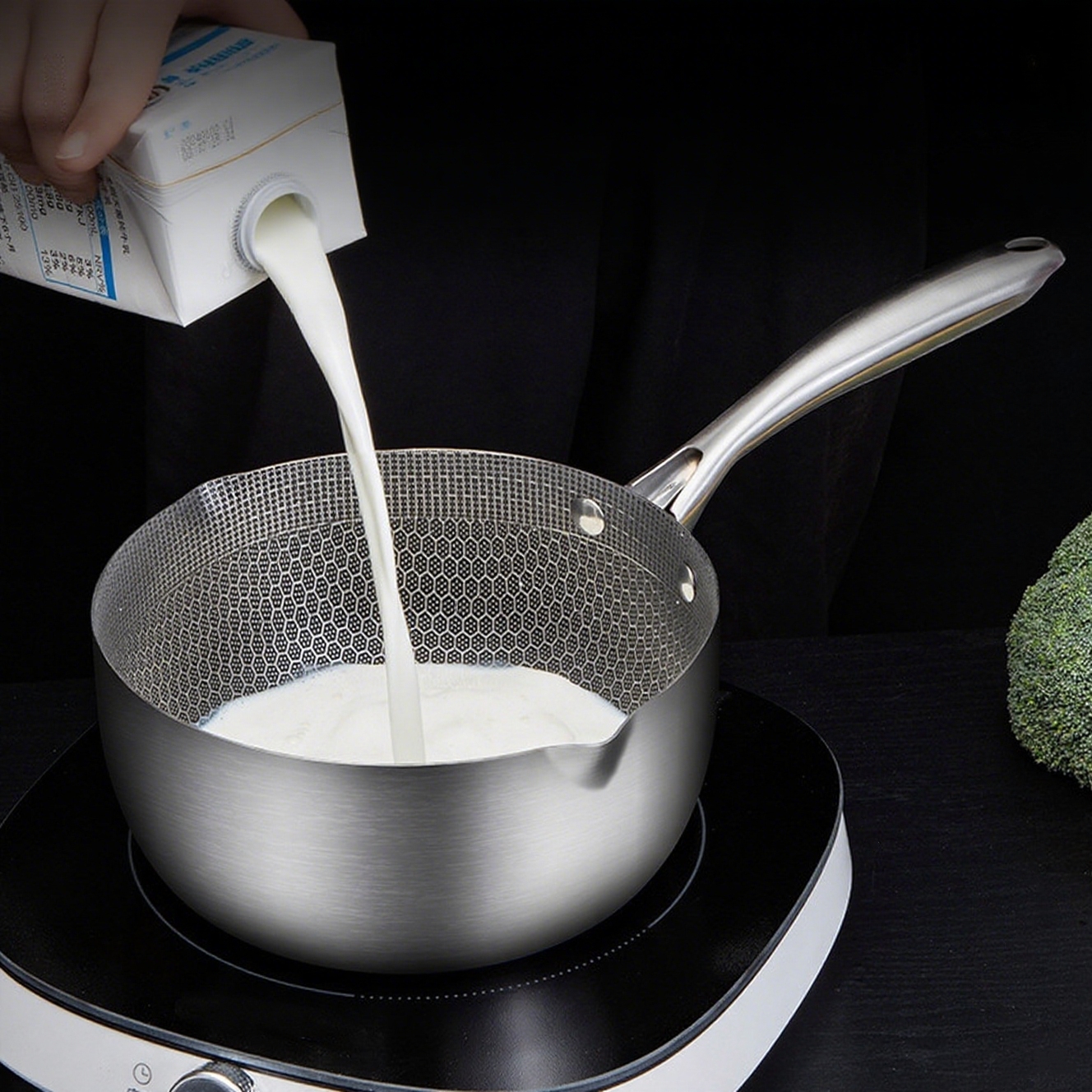 Food-grade Stainless Steel Honeycomb Non-stick Milk Pot Multi-functional Gas Induction Cooker Universal Saucepan with Glass Lid