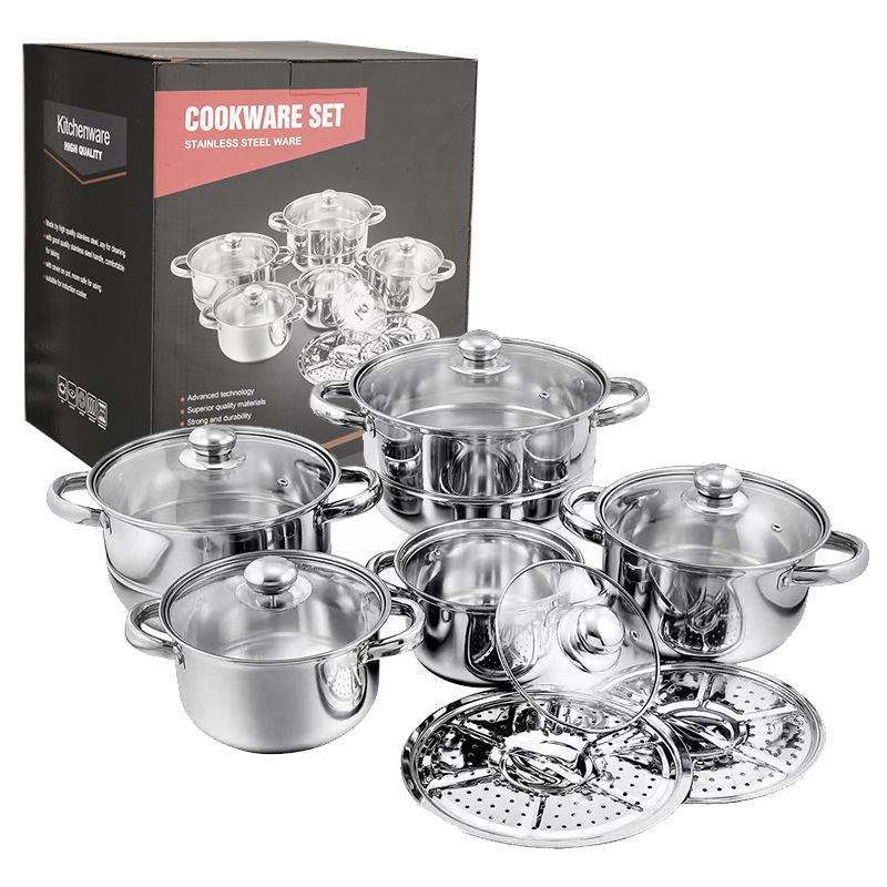 Premium Good Kitchen Cooking 10pcs 12pcs Thick Stainless Steel Non Stick Kitchenware Soup Pot Cookware Sets