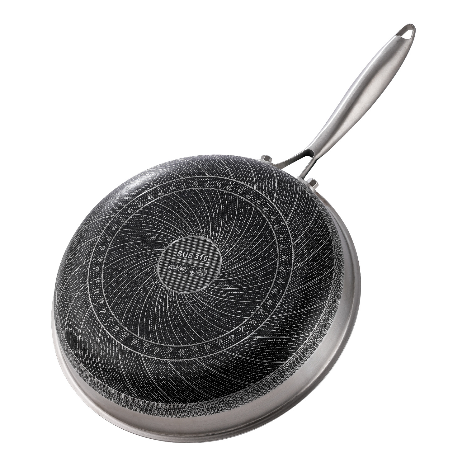 Multi-Functional Modern Stainless Steel Flat-Bottomed Wok Non-Stick Sustainable 1-2L Frying Pan Gas Induction Ready for Home