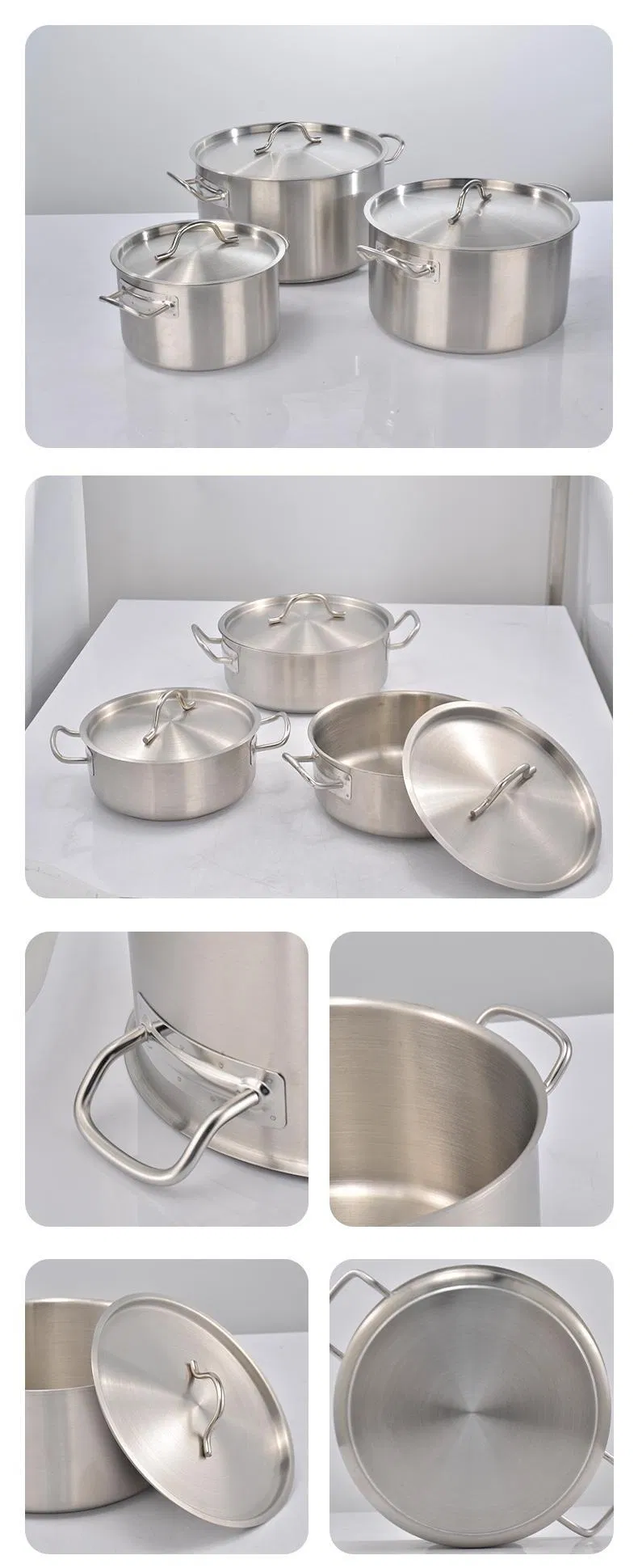 Commercial Grade Stainless Steel Soup Pot Double Ear High-Low Design Compatible with Induction Cookers