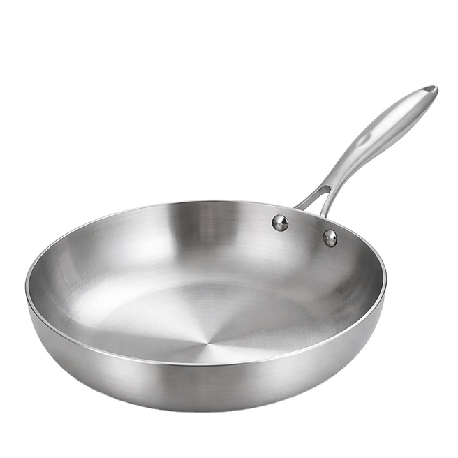 304 Stainless Steel Thickened Three-Layer Uncoated Non-Stick Fluorine-Free Frying Pan Modern Minimalism Design Glass Lid for Gas