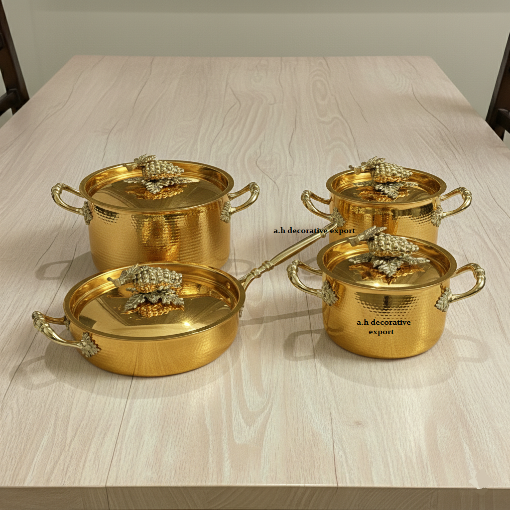 Hand-Hammered Gold Stainless Steel Eco-Friendly Pot Pan Set Heavy Duty Decorative Cookware Casserole Saucepan Ornate Europe