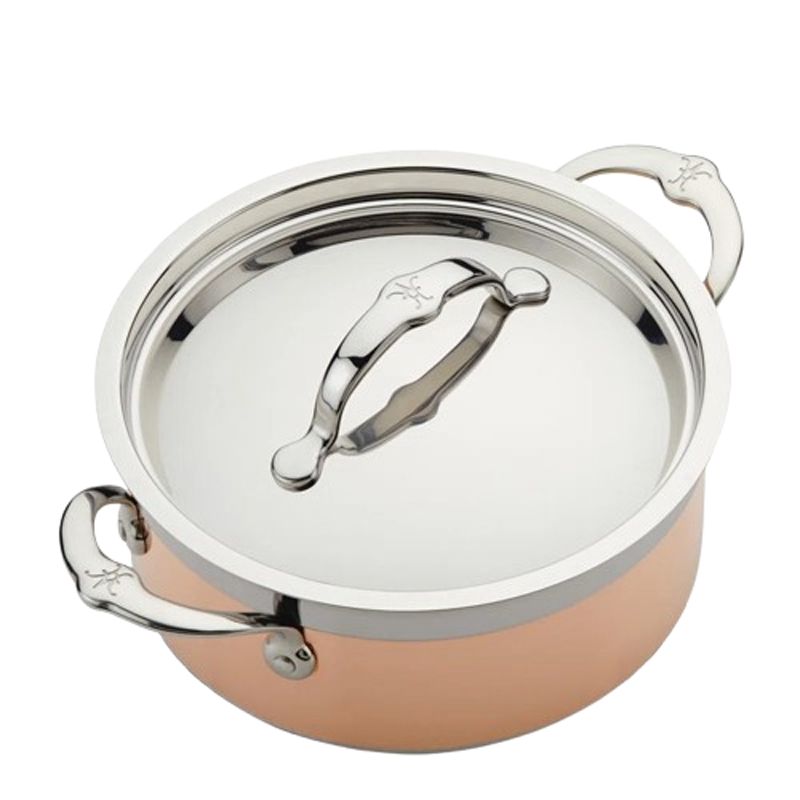 Hammered Texture Copper and Brass Metal Round Luxurious Casserole Premium Quality Cookware Kitchen Utensils