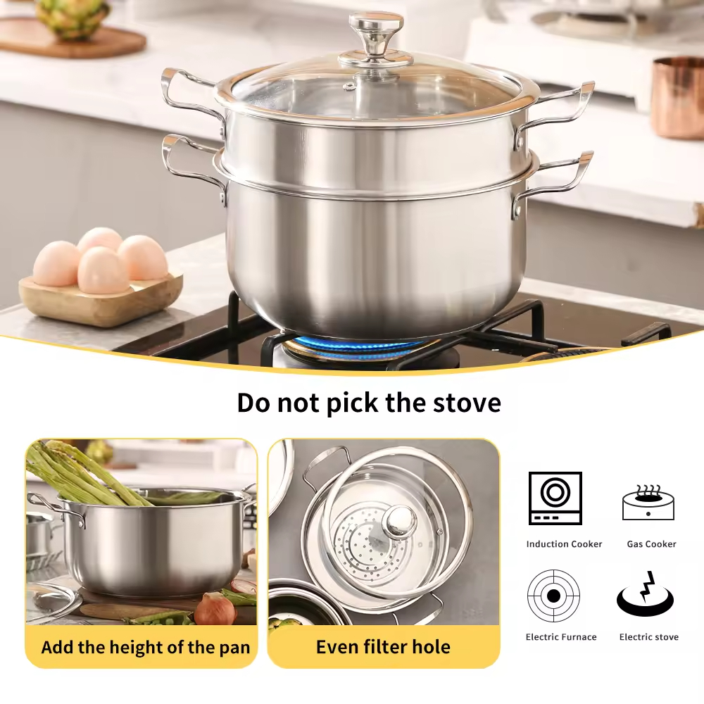Stainless Steel 11 Piece Cookware Set Kitchen Steamer Cooking Pots Induction Soup &amp; Stock Pots Korean Pot Set