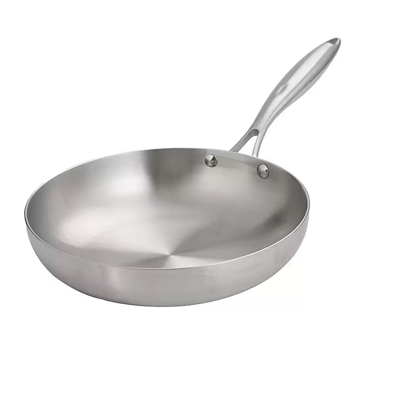 304 Stainless Steel Three-layer Steel Wok with Electromagnetic Cooking Function Universal Flat Bottom Pan, Steak Frying Pan