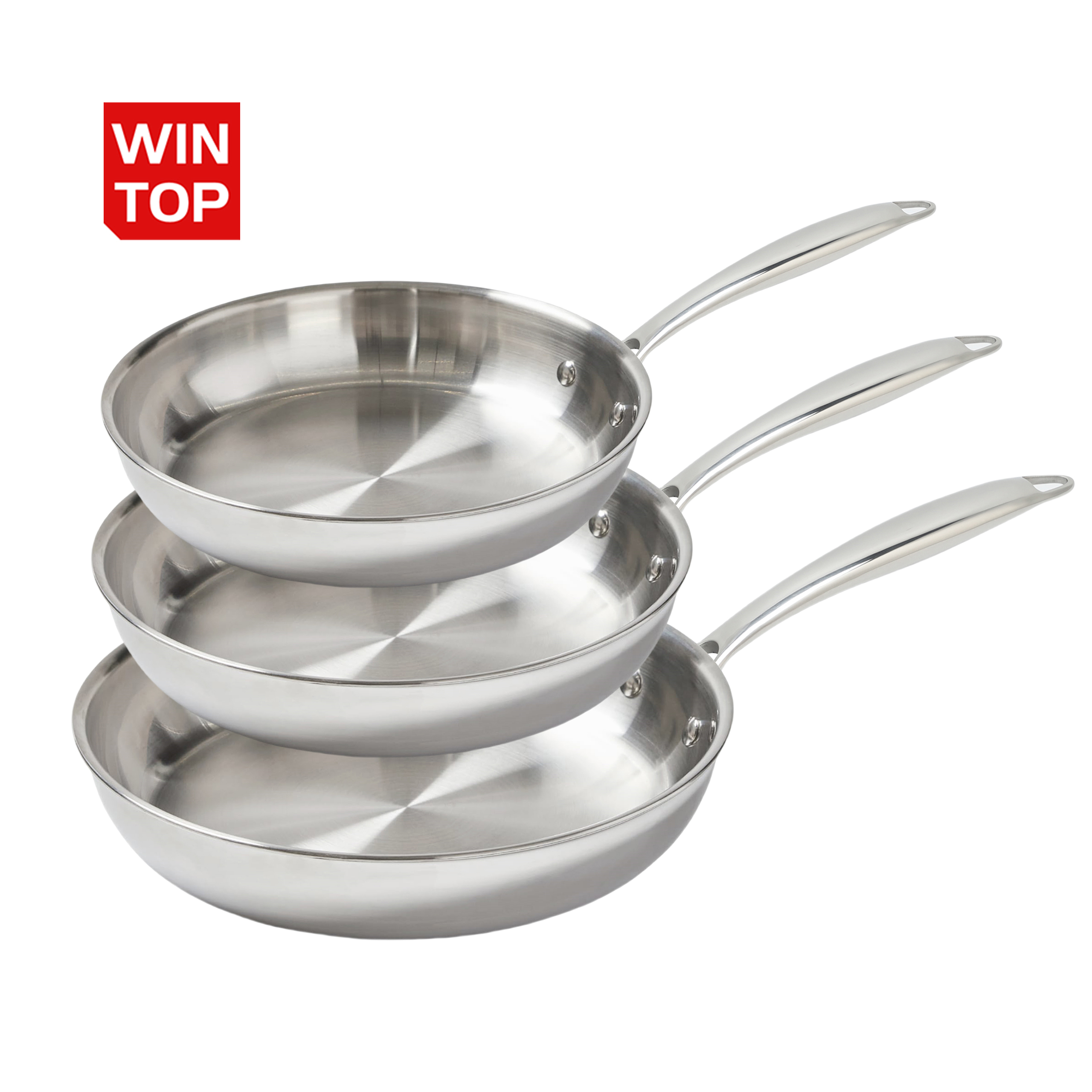 Factory Customized Modern Eco-Friendly Food Grade Stainless Steel Frying Pan Set Stainless Steel Handle For Home Restaurant Use