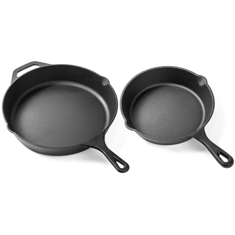 Black Flat Cast Iron Skillets Fry Saute Pan Set for All Stoves