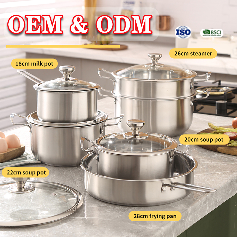 Meisite Hot Sale 12Pcs Stainless Steel Pots and Pans Luxury Cooking Nonstick Frying Pan Induction Saucepan Stock Pot Set