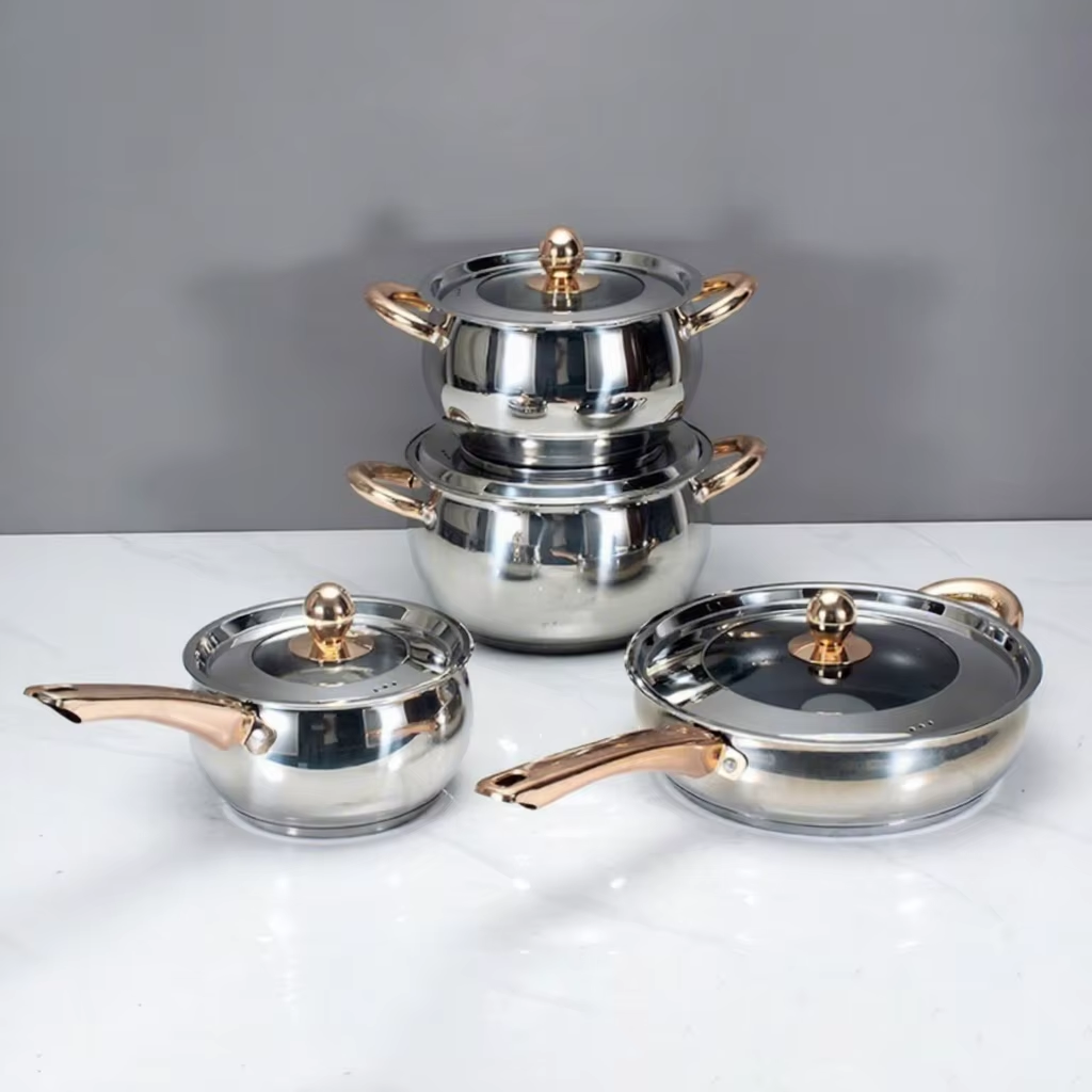 8-piece Stainless Steel Cookware Set Induction Compatible Oven Dishwasher Safe Modern Design Sustainable Glass Lid Stainless