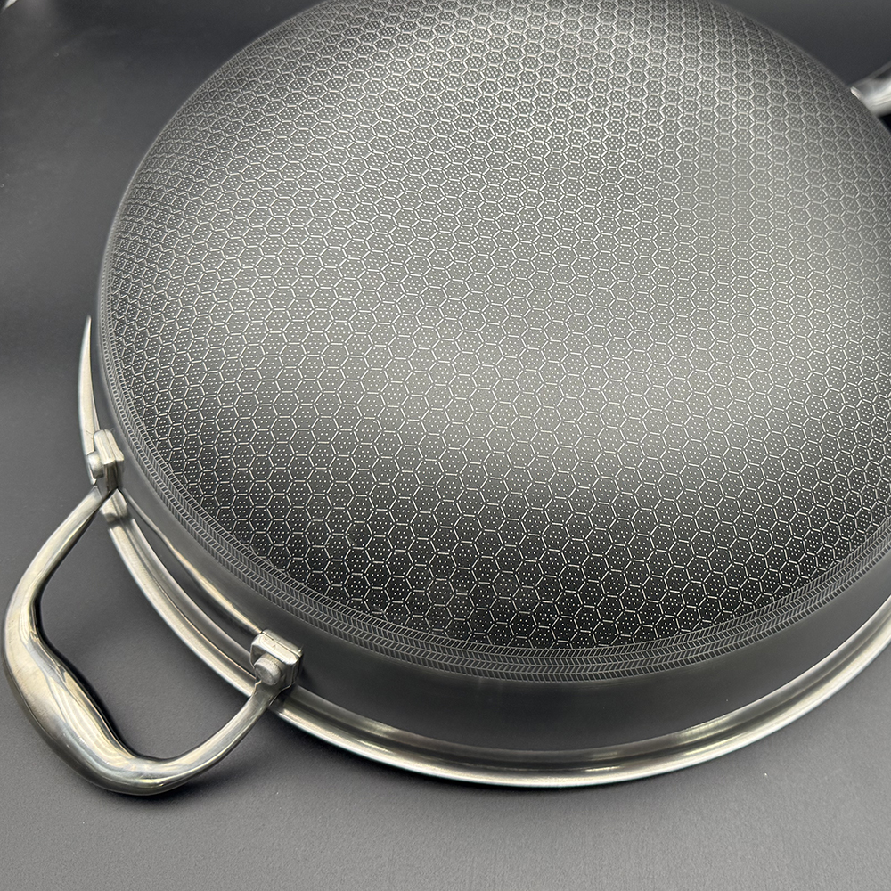 30 cm Hybrid Pan Wok with Lid Set Honeycomb Stainless Steel Non-stick Wok Frying Pan Cookware With Glass Lid
