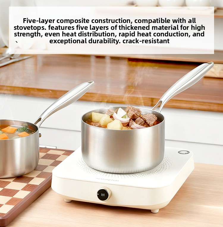 5-Piece Kitchen Utensil Set 316 Stainless Steel Cookware Set with Non-Stick Soup Stock Pots &amp; Wok Pan for Gas/Induction Healthy