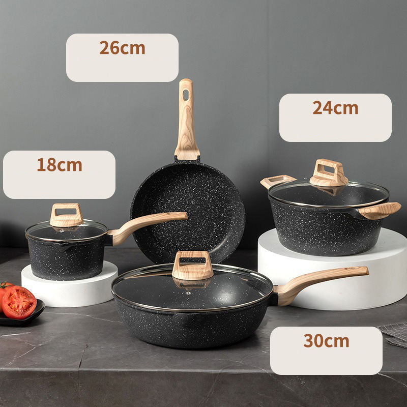 4-Piece Maifan Stone Cookware Set, Household Non-Stick Pot Set, All-in-One Steaming &amp; Frying Pan, High Appearance Kitchen Cooking Set, Induction Compatible, Who