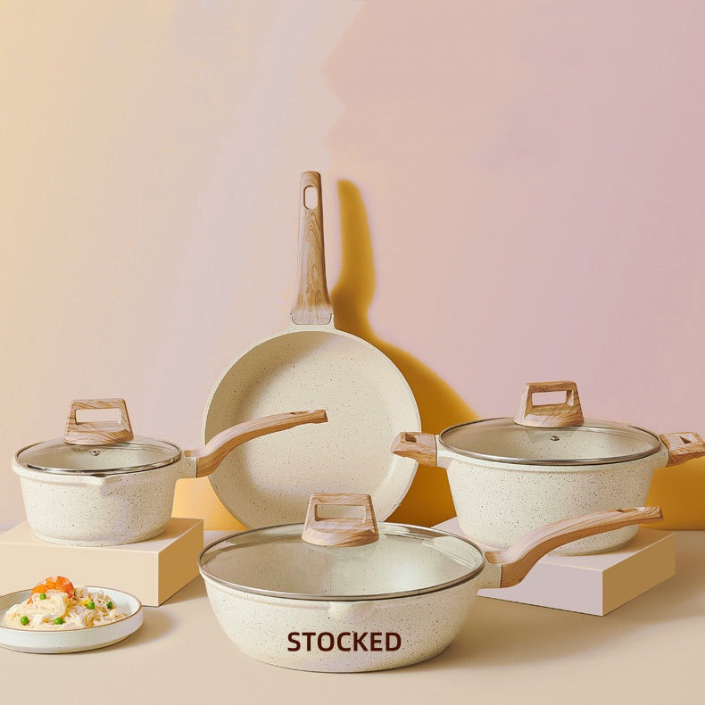 Lovfe 7 Piece Premium Kitchen Pots Maifanite Coating Nonstick Induction Saucepan Cookware Set