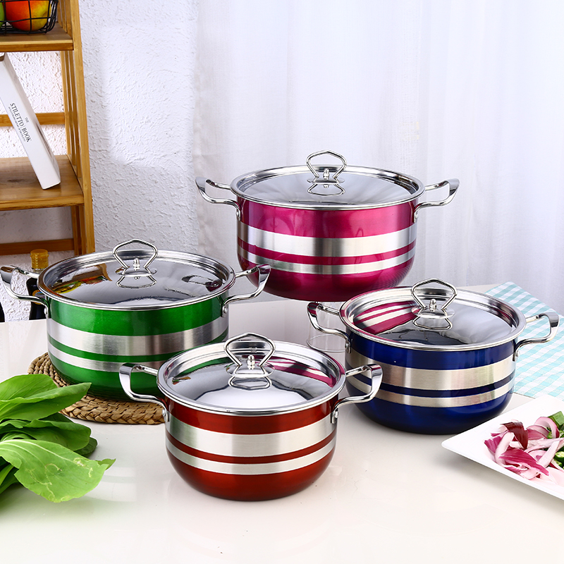 Hot Sale Stainless Steel Saucepan With Cover 8pcs Colorful Cookware Sets Easy Clean