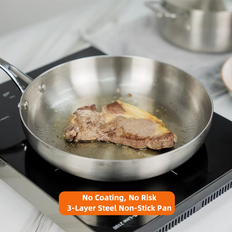 11 Piece Kitchen Non Stick Cooking Pot and Pan Set Triply Stainless Steel Saucepan Skillet Stockpot Nonstick Cookware Set