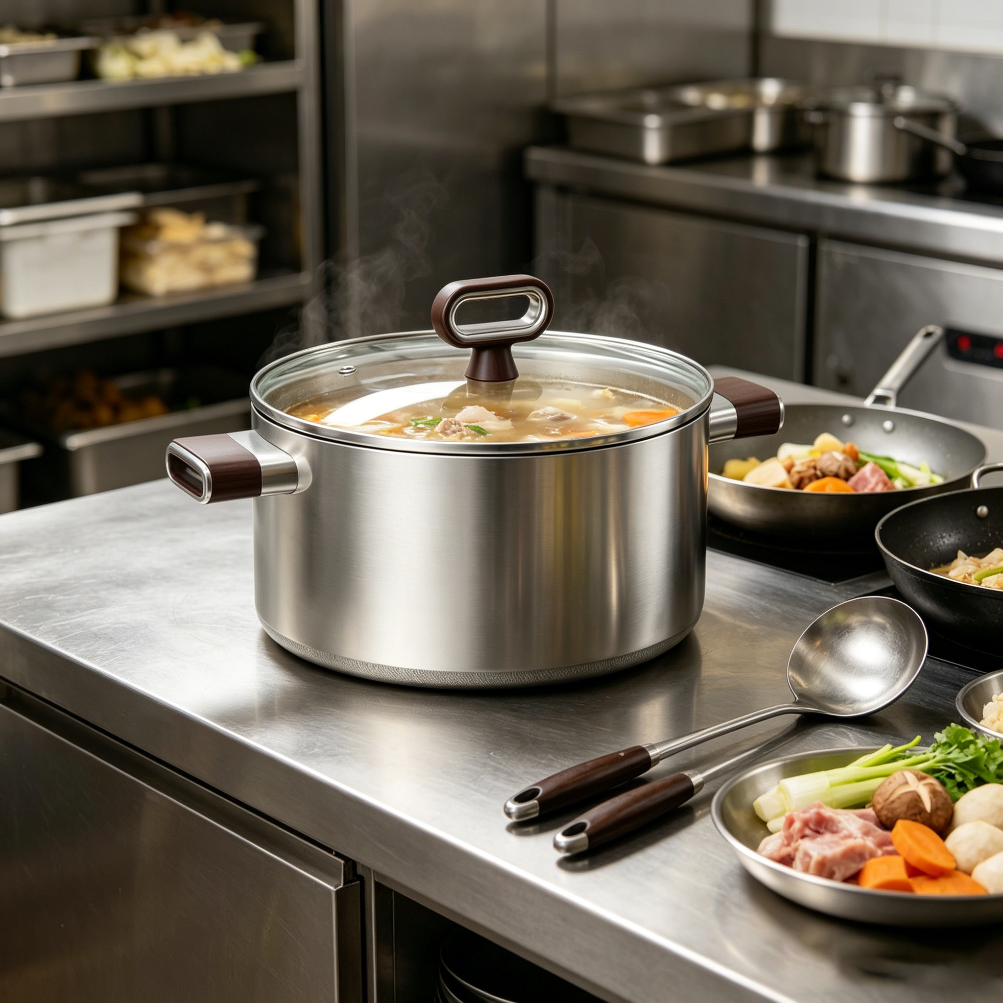 FLEY 304 Tri-ply Stainless Steel Cooking Pot With Titanium Heat Resistant Handle Premium Metal Cookware For Wholesale