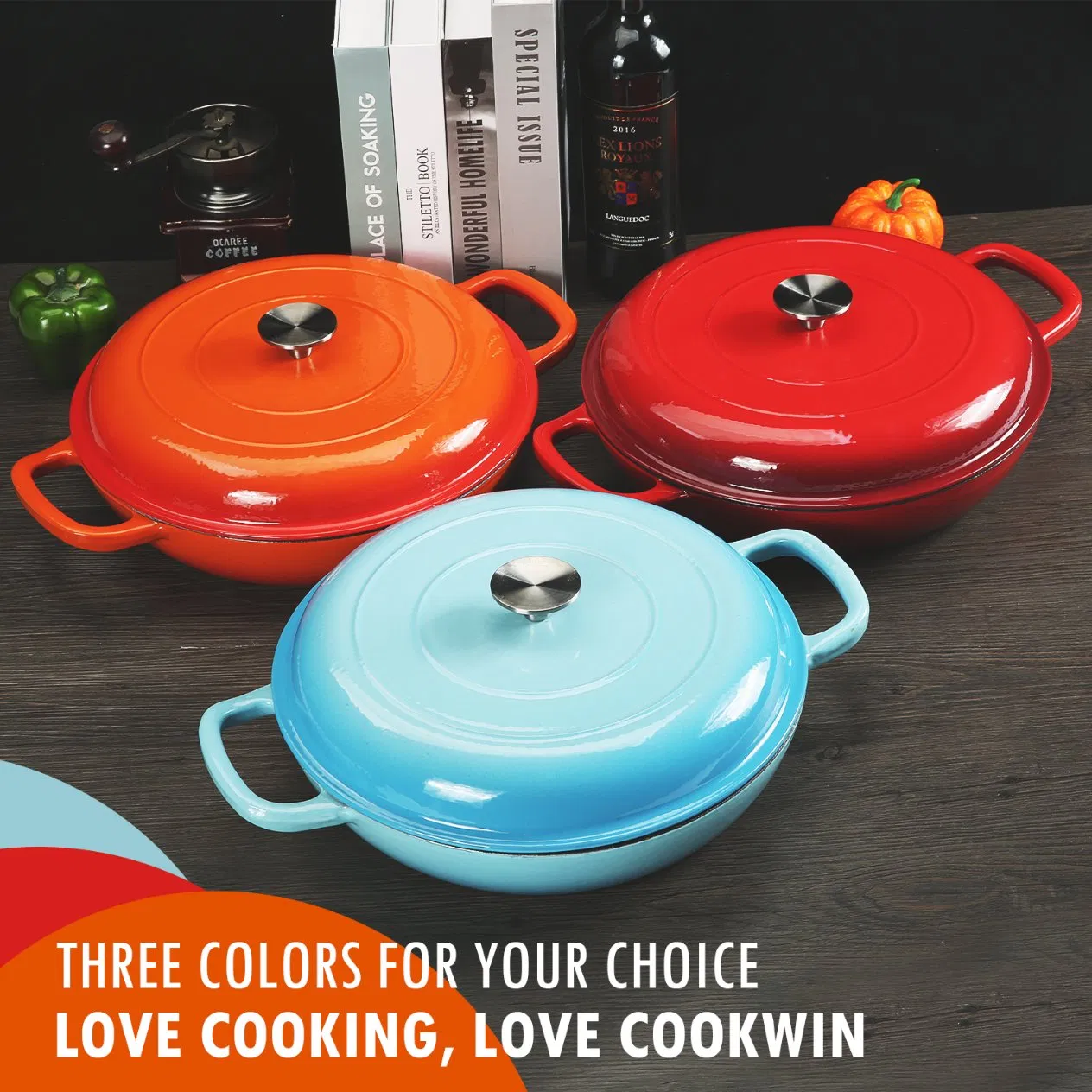 Chinese High Quality 30cm 12" 12 Inch 3.8qt 3.7qt 4quart Cast Iron Dutch Oven Casserole Shallow Pot Shallow Cast Iron Braiser Pan Pot with Stainless Steel Knob