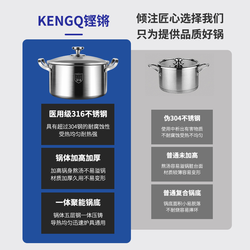 KENGQ 316 Stainless Steel Wholesale Soup Pot Large Capacity Soup Pot for Family Gathering