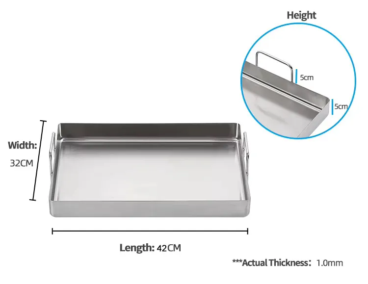 Stainless Steel Food Pan Griddle Top Deep Baking Roasting Pan