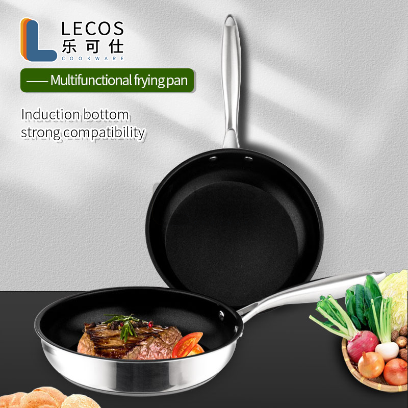 LECOS Wholesale Kitchen Cooking Omelet Frying Pan Set Non Stick Compatible Induction Frypan Stainless Steel Skillet