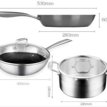 Lennon Household 304 Stainless Steel Three-Piece Cookware Gift Set Modern Simplicity Non-Stick Three-Layer Bottom Wok Pan Soup