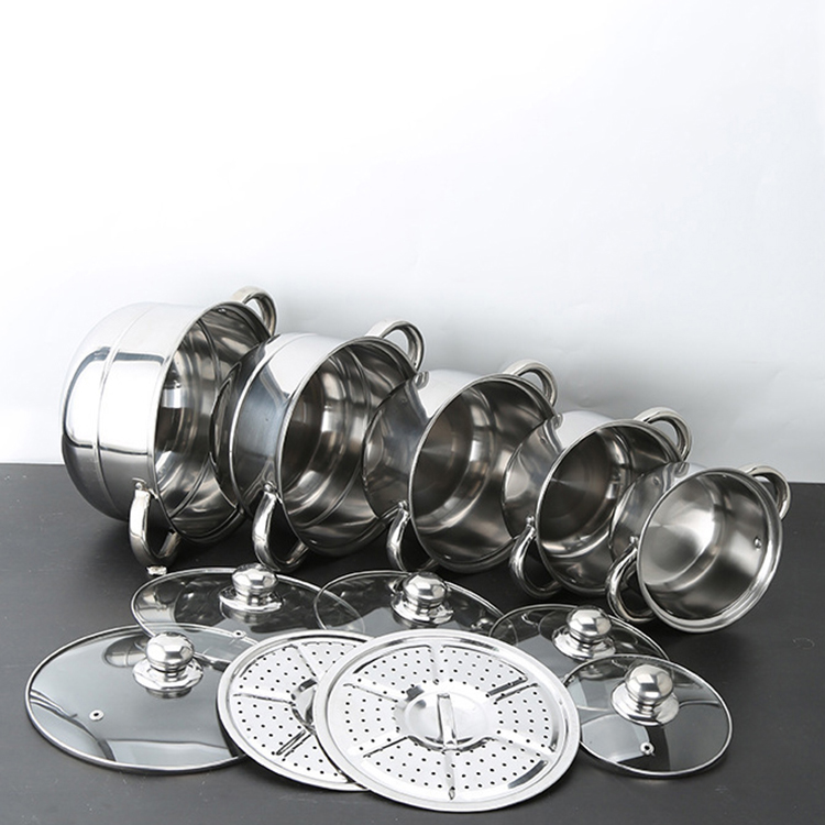 Premium Good Kitchen Cooking 10pcs 12pcs Thick Stainless Steel Non Stick Kitchenware Soup Pot Cookware Sets