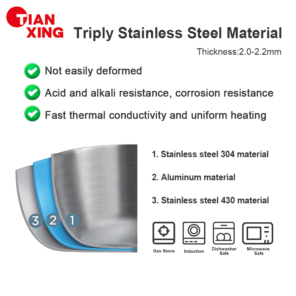 304 Stainless Steel Non-stick Cookware 18cm Saucepan 20/24cm Stock Pot 26cm Fry Pan Caserole Set Cooking Pots Casserole