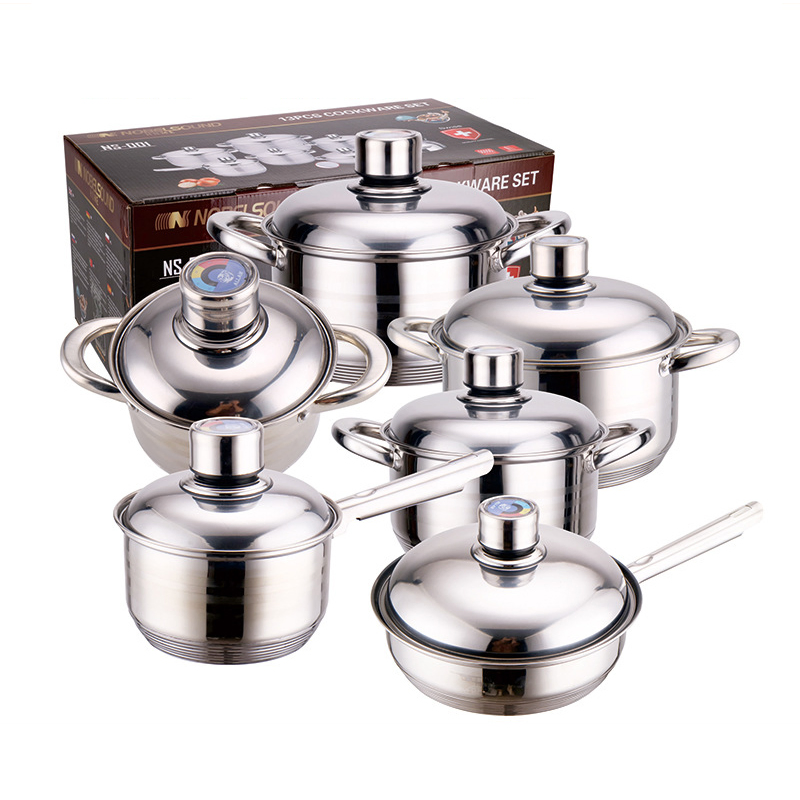 Heavy Duty Tri-Ply Bottom Induction Safe Stainless Steel Kitchen Saucepan Frying Casserole Pots and Pans Cookware Set with Glass Lids for Home Kitchen