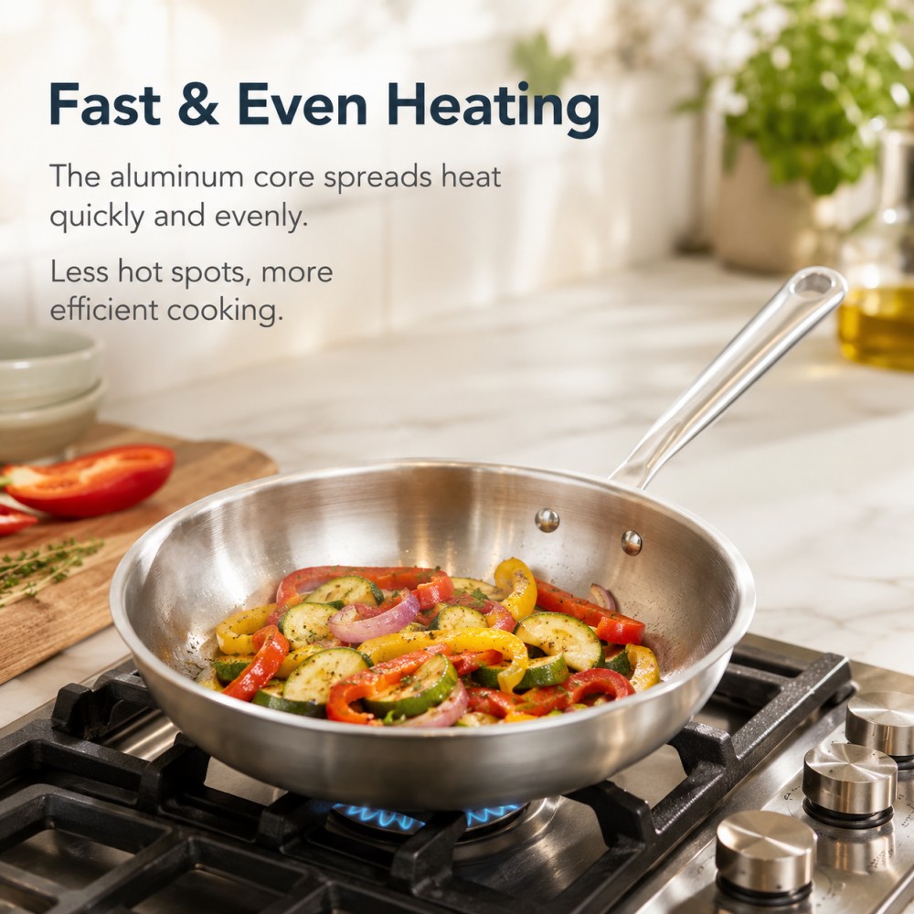 304 Stainless Steel 3-ply Stainless Steel Frying Pan,Custom Made, Suitable For All Hobs, Various Sizes Available