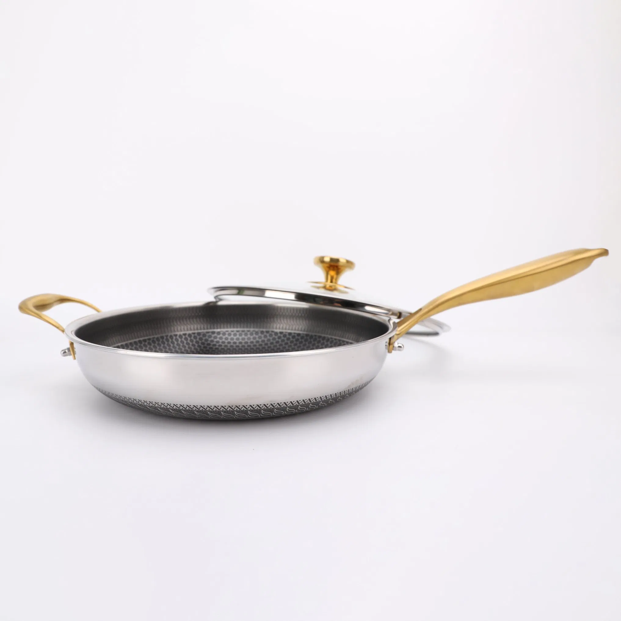 Factory Direct 12inch Tri-Ply Honeycomb Nonstick Coating Stainless Steel Deep Frypan