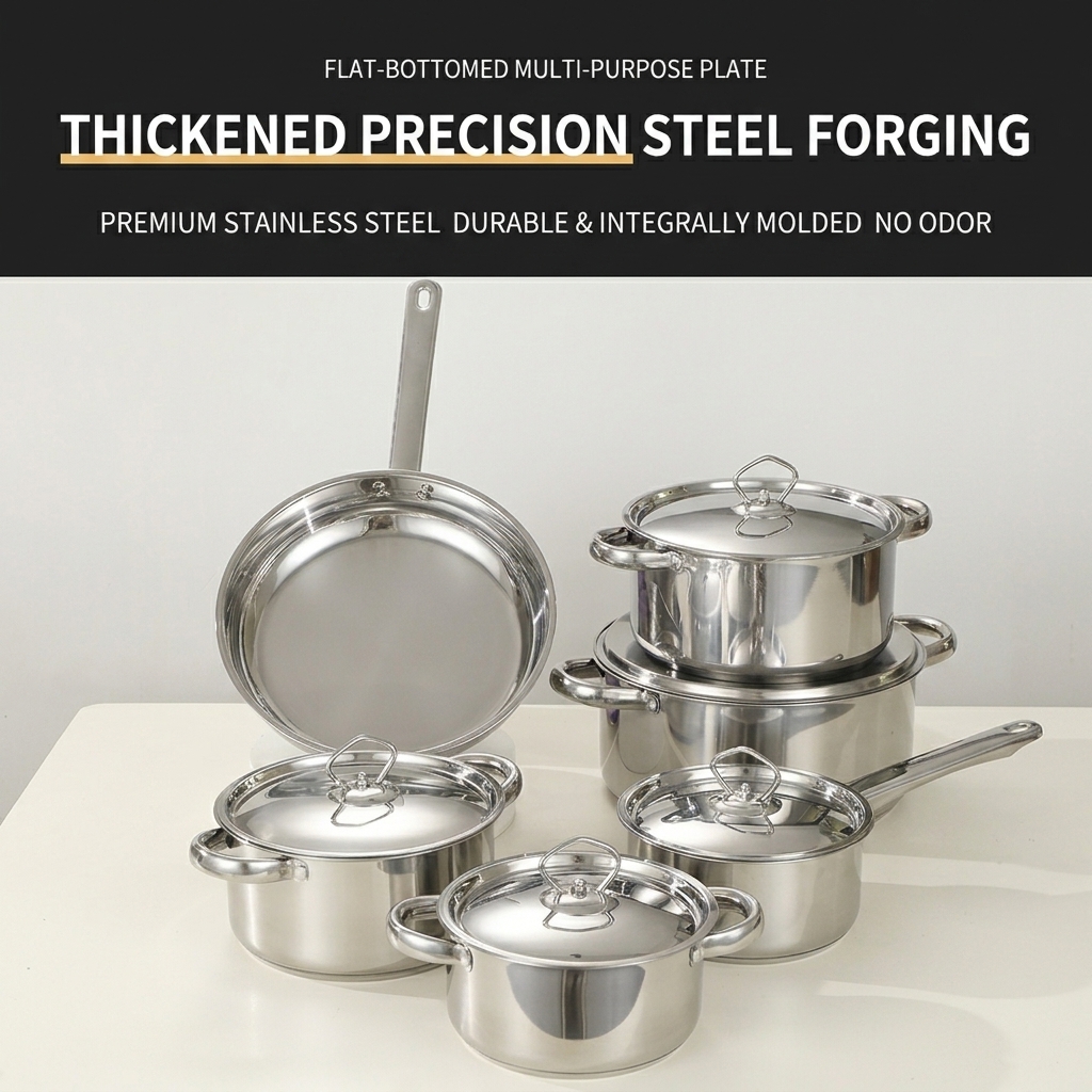 Wholesale Double Bottom Cookware Set 15pcs Stainless Steel Cooking Pot Custom Sets of Pots Kitchenware Induction Casseroles