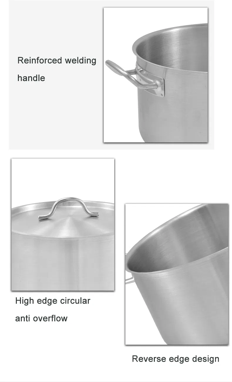 Commercial Grade Stainless Steel Soup Pot Double Ear High-Low Design Compatible with Induction Cookers