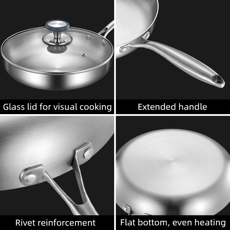 Kitchen Cookware Round Commercial Round Stainless Steel Pan Eggs Large Commercial Deep Frying Pan Set of Pan