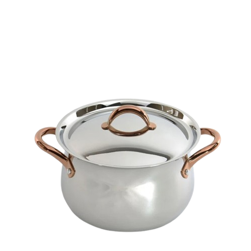 Hammered Texture Copper and Brass Metal Round Luxurious Casserole Premium Quality Cookware Kitchen Utensils
