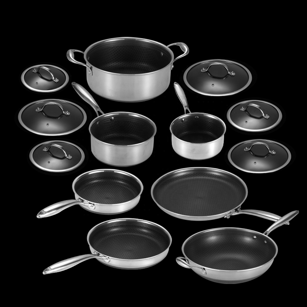 20 Piece Stainless Steel Hybrid Cookware Set with Lids Cookware Set Nonstick 3-ply Stainless Steel Honeycomb W/Stay Cool Handle