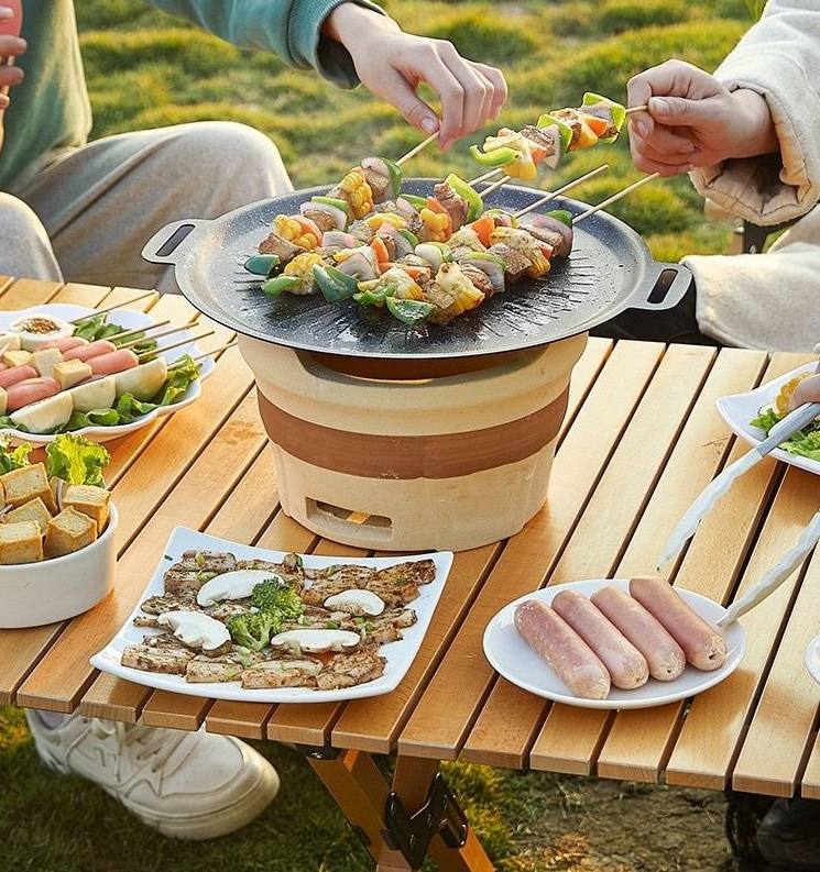 Maifan Stone Grill Pan Non-Stick Teppanyaki Korean Barbecue Pan for Home &amp; Outdoor Use, Compatible with Induction Cooktop, Gas Stove &amp; Butane Stove