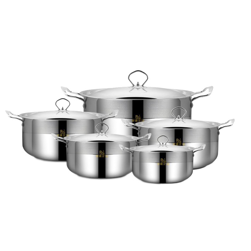 Five Sets Customized Modern Eco-Friendly Multi-specification Stainless Steel Kitchen Soup Pot Set Tableware Kitchen Supplies OEM