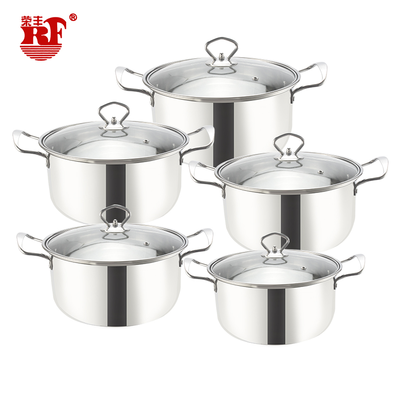 Straight Shape Stainless Steel Pots and Pans Nonstick 5pc Kitchenware Cookware Sets with Glass Lid and Stainless Steel Handles