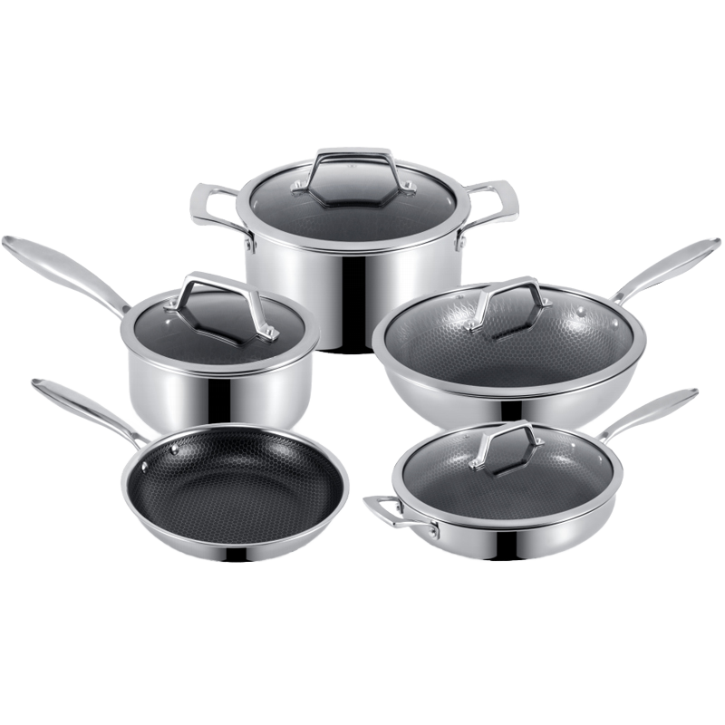 Yolecen OEM Luxury Stainless Steel Cookware Set 10-Piece Non-stick Ceramic Pan 304 316 Durable Lightweight Oven Safe