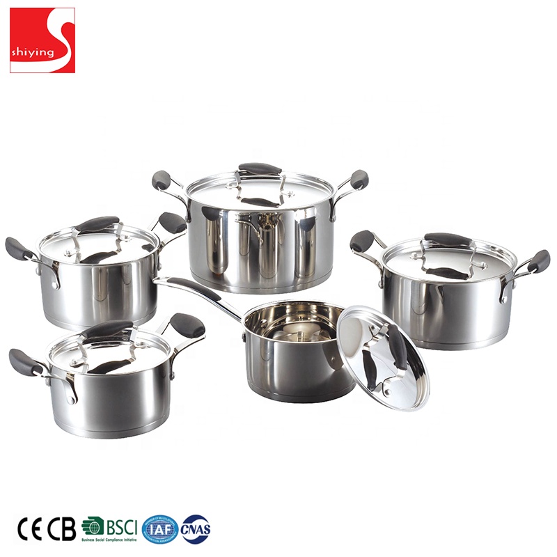 SY-kitchenware Stainless Steel Stock Pot 6pcs Mirror Polished Stockpot with Glass Lid