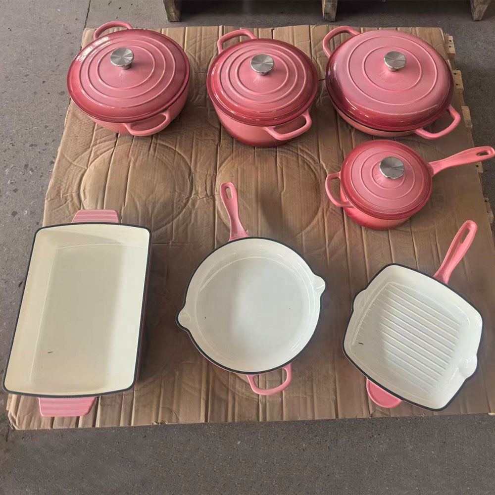 Pot Set Non Stick Cookware Min 1 Set Orange Kitchen 11 Piece Cast Iron Quality Luxury Enameled Cookware Set