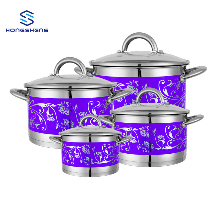 OEM/ODM Manufacturer 201 Stainless Steel Straight Shape Cookware Casserole Stock Pot with Color Pattern Coating