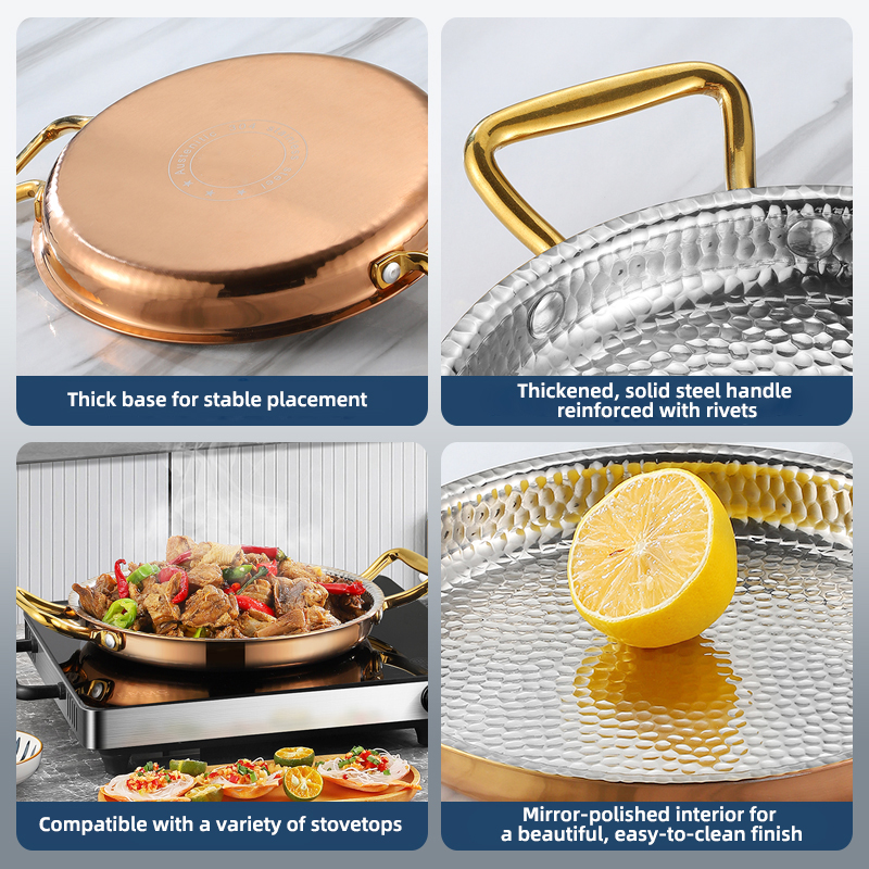 Stainless Steel Frying Pan Rose Gold Non-stick Uncoated Stovetop Universal Kitchen Cooking Serving Frying Pan