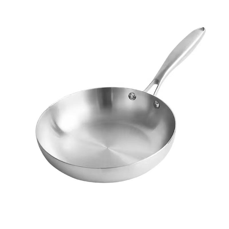 304 Stainless Steel Three-layer Steel Wok with Electromagnetic Cooking Function Universal Flat Bottom Pan, Steak Frying Pan