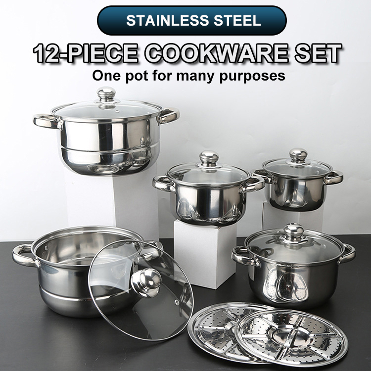 Premium Good Kitchen Cooking 10pcs 12pcs Thick Stainless Steel Non Stick Kitchenware Soup Pot Cookware Sets