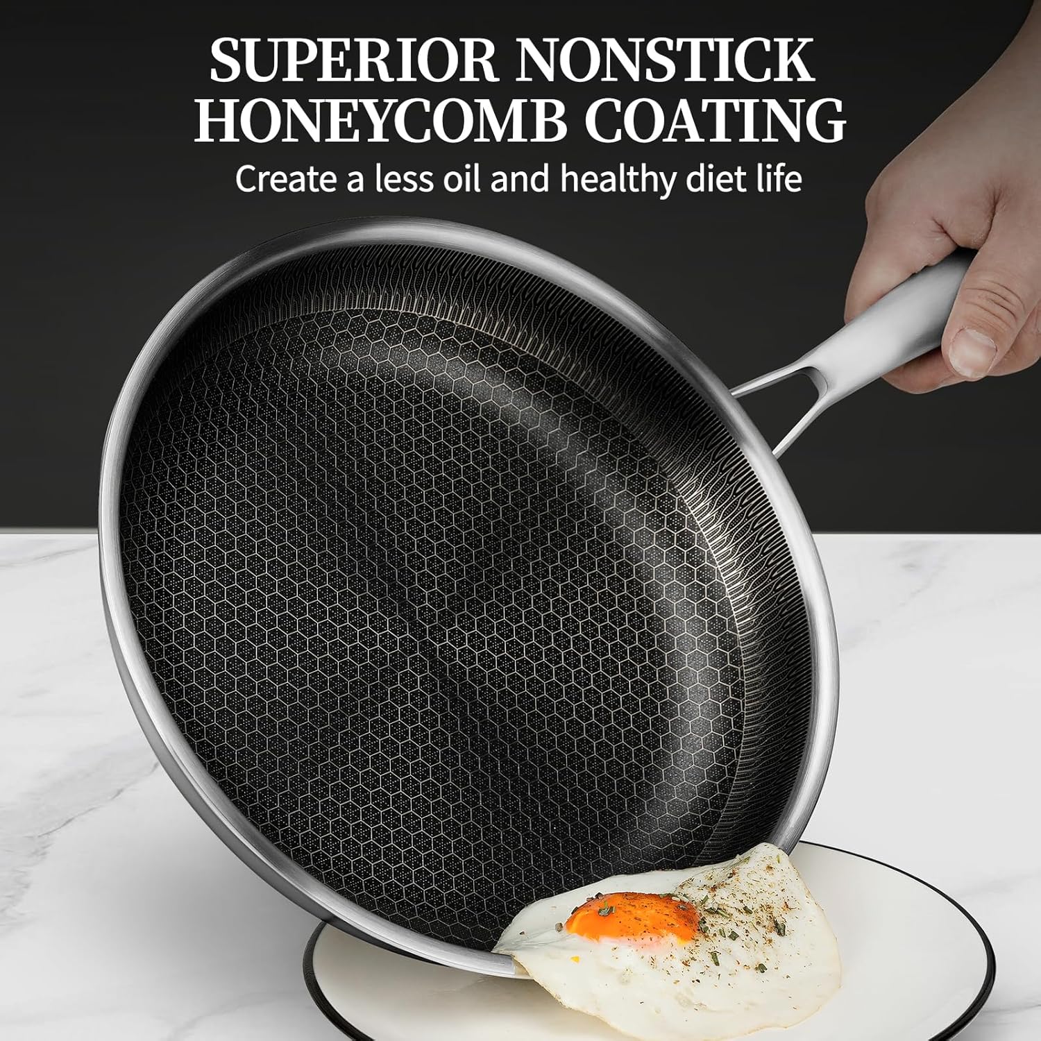 26cm 28cm 30cm Nonstick Stainless Steel Wok Frying Pan